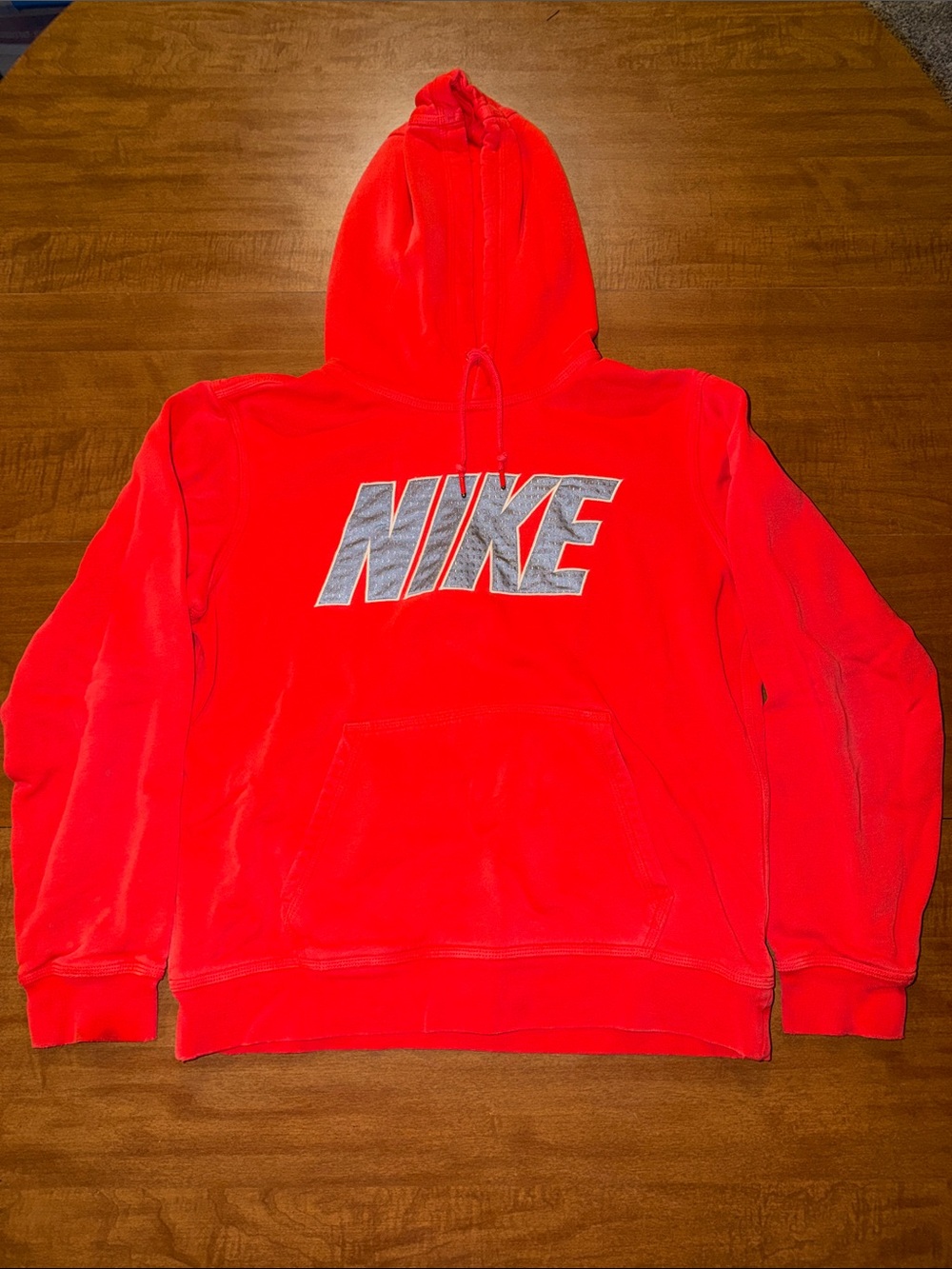 Nike Men’s Bright Red Crewneck Hoodie with Metallic Logo